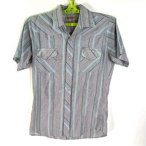 Saddle Brook Western Wear Striped Shirt Mens Size M Gray Pearl Buttons
